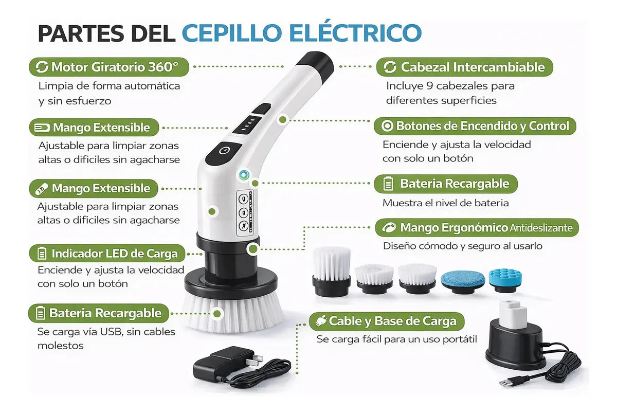 CEPILLO ELECTRICO MULTIFUNCIONAL DE LIMPIEZA 9 EN 1