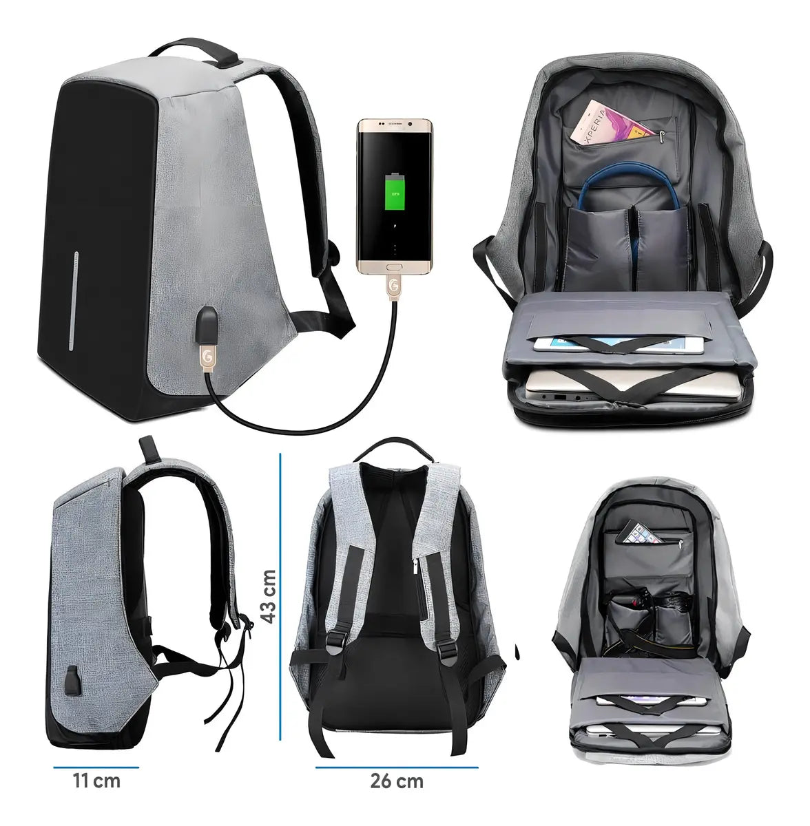 BOLSO, MOCHILA ANTIRROBO CONECTOR USB