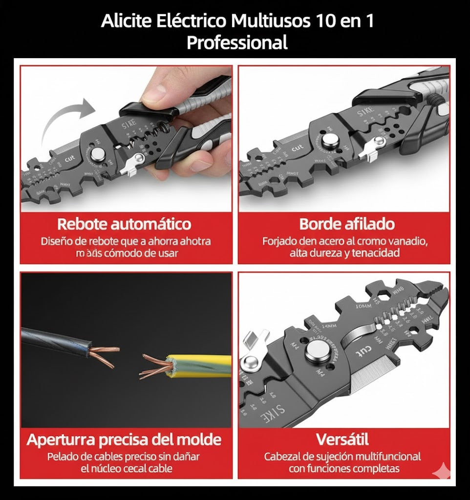 Alicate electricidad 10 en 1 multiusos